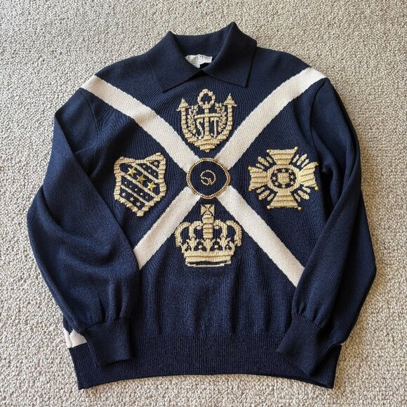St. John Sport Navy Sweater S Gold Nautical Rare S - Picture 1 of 11